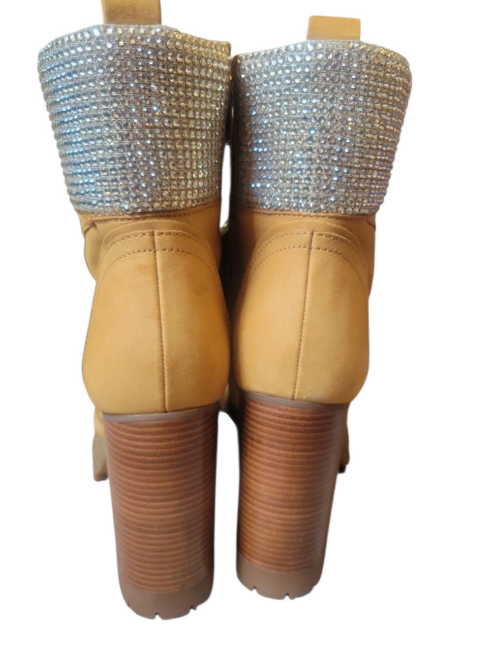 Michael Kors Tan Lace-Up Block Heel Boots with Crystal Collar - Picture 9 of 15